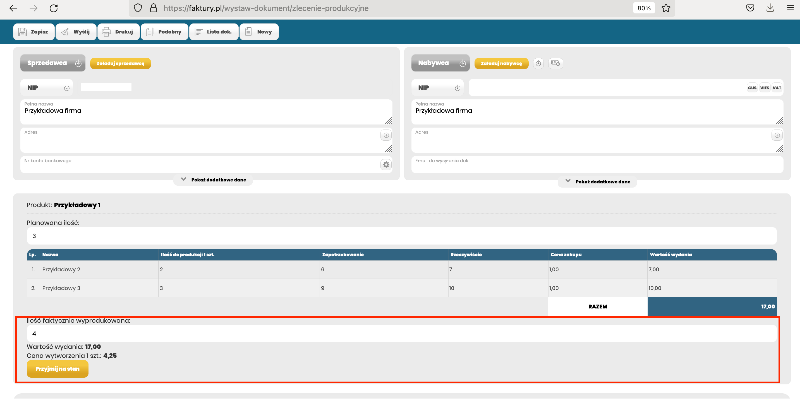 Przyjmowanie produkcji